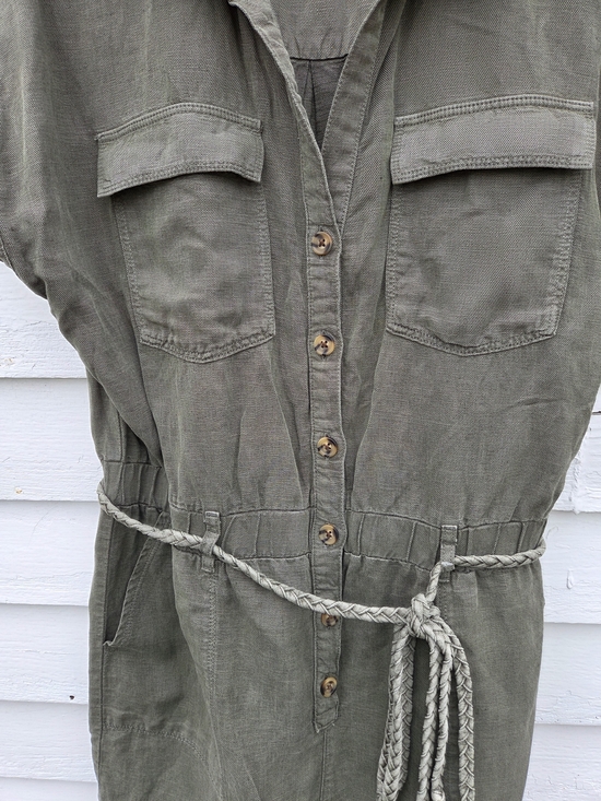 Nicole Miller Pants - Nicole Miller Olive Green Button-Front Utility Playsuit with Braided Tie